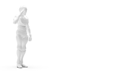 Detailed appearance of the white AI robot under white background. Concept 3D CG of automatic operation, optimization and block chain. PNG file format.