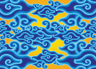 vector graphic cirebon megamendung batik blue orange