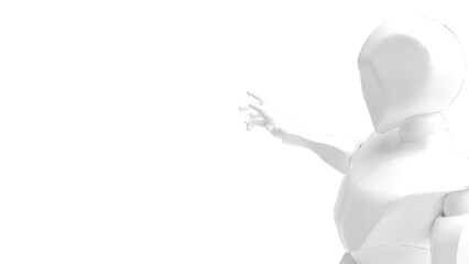 Detailed appearance of the white AI robot under white background. Concept 3D CG of automatic operation, optimization and block chain. PNG file format.