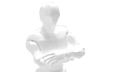 Detailed appearance of the white AI robot under white background. Concept 3D CG of automatic operation, optimization and block chain. PNG file format.