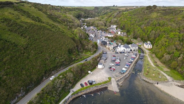 Solva Wales UK coastal village and harbour Drone, Aerial, view from air, birds eye view,