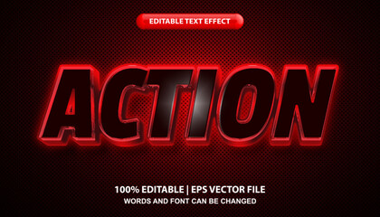 Action, editable text effect template, futuristic red neon light effect font style, movie title