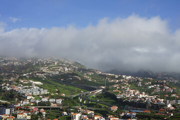Fototapeta na wymiar Madeira ER101 highway and bridge Ptw. da Vigario as seen from Miradouro da Torre