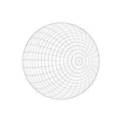 3D sphere wireframe. Planet Earth model. Spherical shape. Grid ball isolated on white background. Globe figure with longitude and latitude, parallel and meridian lines