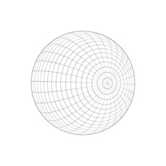 3D sphere wireframe. Planet Earth model. Spherical shape. Grid ball isolated on white background. Globe figure with longitude and latitude, parallel and meridian lines