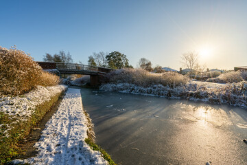  Grand union canal at winter season in Milton Keynes. England