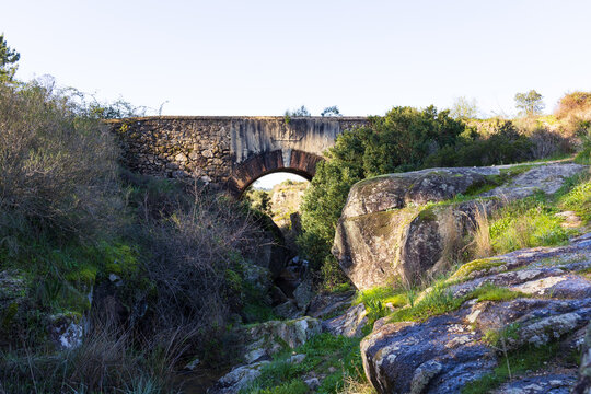 Old romanic bricks bridge in the countryside of Ribatejo - Chamusca - Portugal