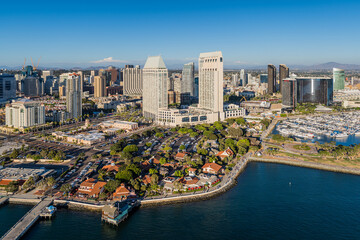 Seaport Village San Diego Downtown Waterfront Hotels Aerial - obrazy, fototapety, plakaty