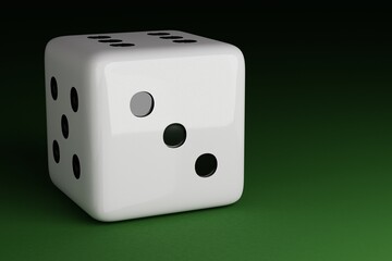 One white dice on green background. 3D Render