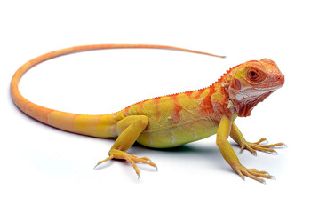 Yellow albino iguana on white background