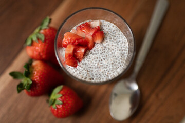 Healthy Lifestyle Snack of Chia Seed Pudding with Strawberries