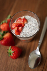 Healthy Snack Strawberry Chia Seed Pudding with Strawberries