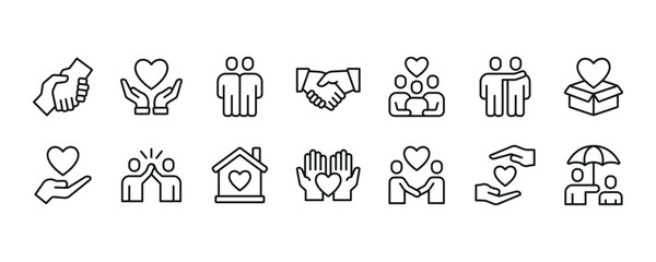 Care and support icon set. Vector graphic illustration. - obrazy, fototapety, plakaty