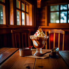Caramel Sundae in a  cabin generative ai 