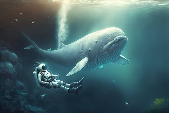 Astronaut swims with a whale