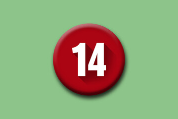 14 - fourteen - number on red button and green background