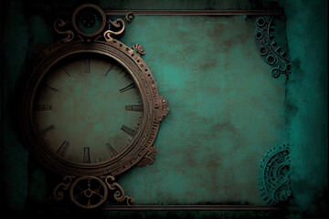 Fototapeta na wymiar Steampunk Frame background with gears Dark Teal 