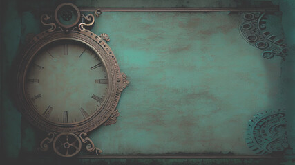 Fototapeta na wymiar Steampunk abstract background with gears Teal Green