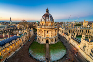 Evening skyline panorama of Oxford city in England