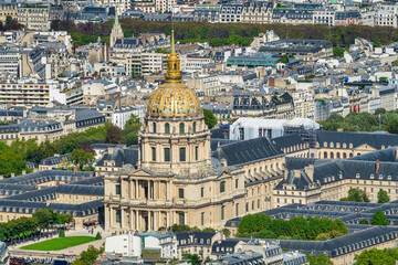 Fototapeta na wymiar Aerial view of Les Invalides Cathedral dome in Paris. France