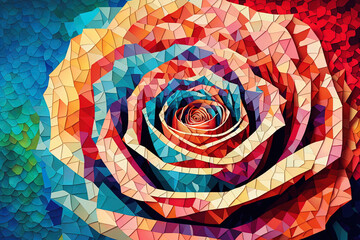 Colorful mosaic based decorative rose backdrop. For design work, new texture. Generative AI