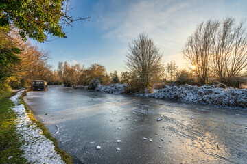 Grand union canal at winter season in Milton Keynes. England