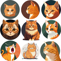 Obraz premium Set of icons with cats. Flat design.. For veterinary clinic, pet shop advertising. Collection of kittens