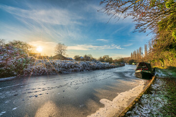 Grand union canal at winter season in Milton Keynes. England