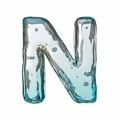 Blue ice font Letter N 3D