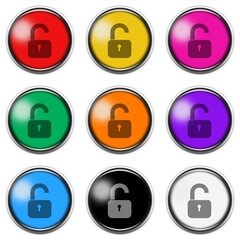 Unlock button icon set isolated on white with clipping path 3d illustration
