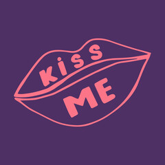 Kiss me handwritten lettering. Happy Saint Valentine's wishcard.