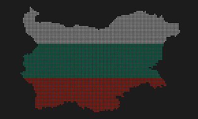 Bulgaria map flag with grunge texture in mosaic dot style. Abstract pixel vector illustration of a country map with halftone effect for infographic. 