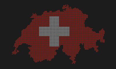 Fototapeta premium Switzerland map flag with grunge texture in mosaic dot style. Abstract pixel vector illustration of a country map with halftone effect for infographic.&nbsp;