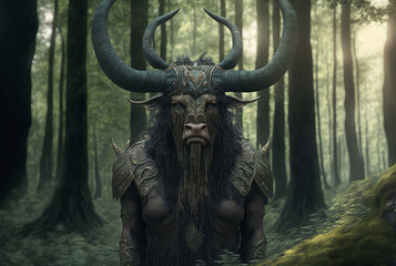 Fototapeta na wymiar Minotaur (Minos the Bull) is a Cretan monster with the body of a man and the head of a bull.