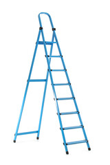 Blue maintenance ladder on white background