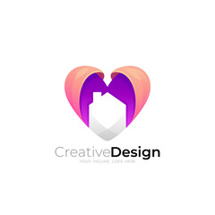 Building logo with love design vector, House and heart logos