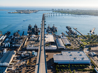San Diego Coronado Bridge Navy Shipyard Aerial Photography
