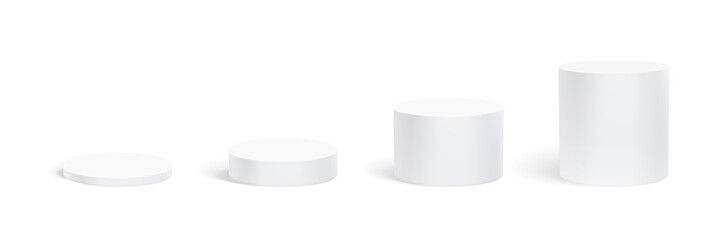 Circle podium stand, 3D cylindrical pedestal display isolated on background. Vector column platform pillar for display product