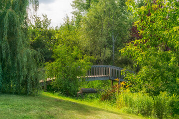 Wooden Bridge Across A Small Creek In The Back Yard