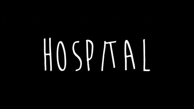 hospital Wiggle Text Concept animation.white text on black background.luma matte.video with animated typography.video for intros, openings, greetings.