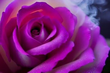 Pink rose close-up in smoke