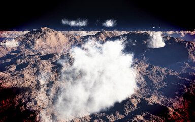 Fototapeta na wymiar 空から見る山々と浮かぶ雲　3DCG
