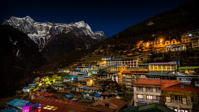 Namche Bazaar looking across to Kongde Ri (6187m), Khumbu region, Nepal.