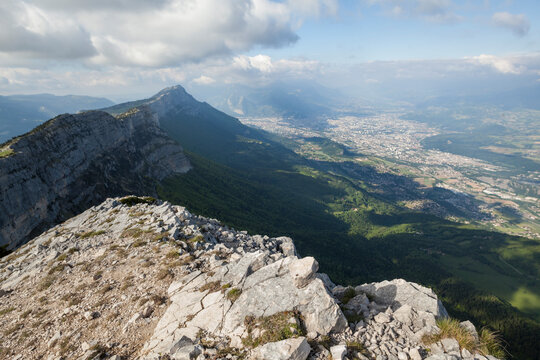 View of Grenoble from Pic Saint Michel, Parc Naturel RÃ©gional du Vercors, France.