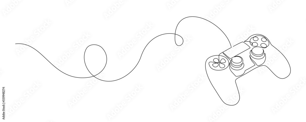 Wall mural one continuous line drawing of game stick. joystick to play the game and controller for pc concept c