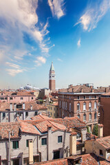 Fototapeta na wymiar Beautiful view of Campanile Campanile in Piazza San Marco and the Venetian lagoon in Venice, Italy