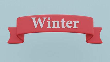 3d render red ribbon with text Winter
