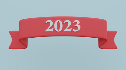 3d render red ribbon with text 2023