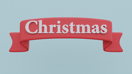 3d render red ribbon with text Christmas