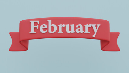 3d render red ribbon with text February